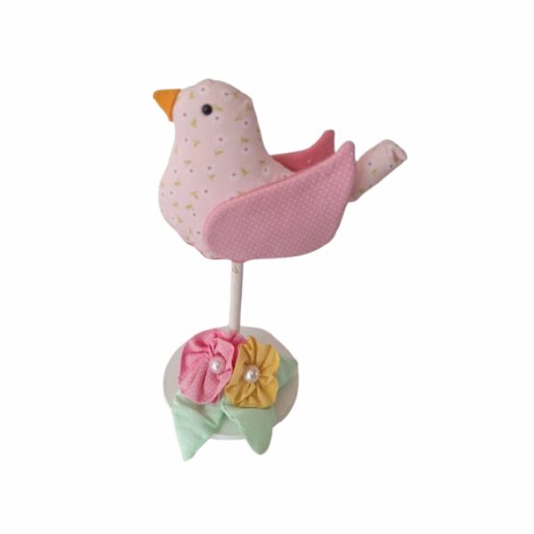 Passarinho Rosa Tecido 